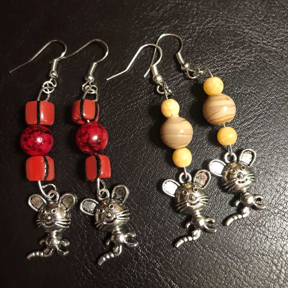 Cute mouse handmade earrings.
